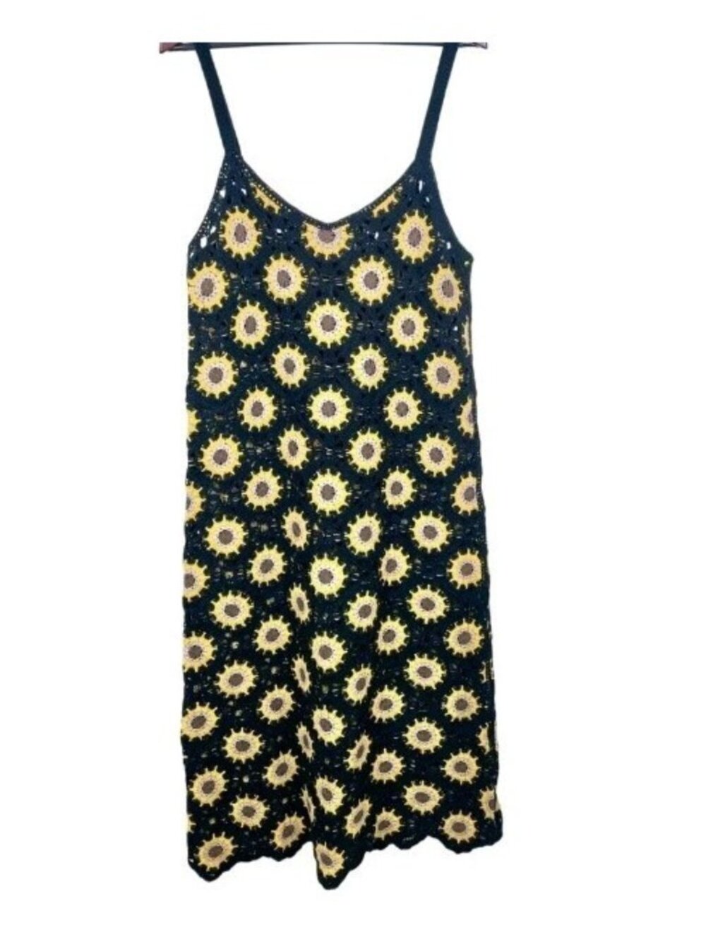 Indian Boutique Dress ML Crochet Midi Fairy Festival Boho Cover Up Open Knit Sun - Picture 1 of 11